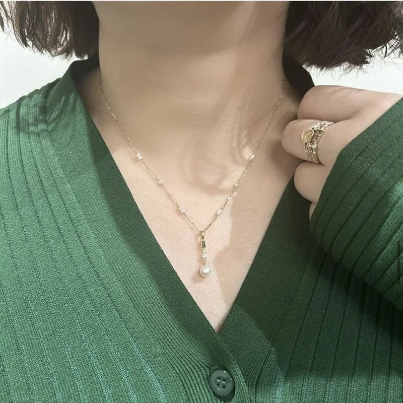 Factory 925 Sterling Silver 14K Gold Plated Gemstone Cz Geometric Trapezoid Natural Freshwater Pearls Brown Zircon Necklace