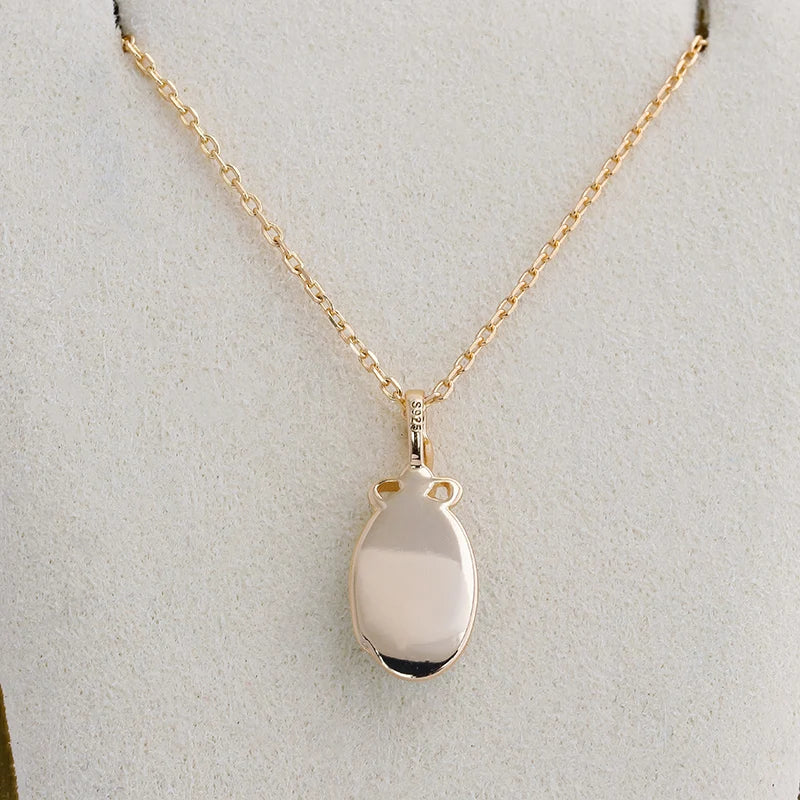 S925 Sterling Silver 14K Gold Plated  Necklace with Sea Grain Stone White Crystal Fine Jewelry