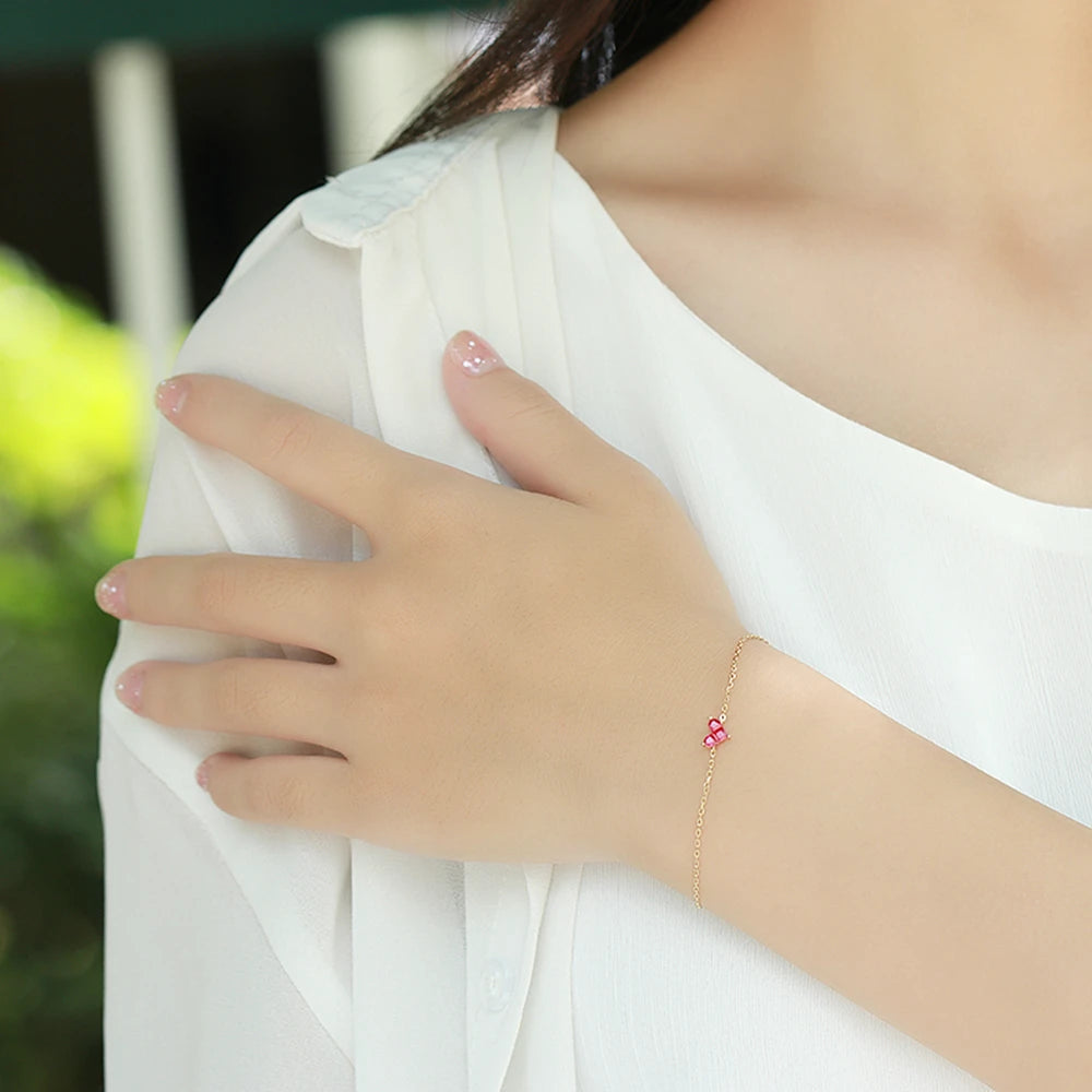 Emotional Factory 925 Sterling Silver 14K Gold Plated Gemstone Series Red Corundum Zircon Peach Heart Bracelet