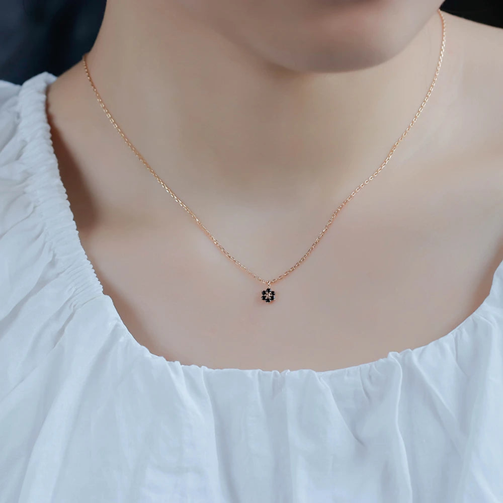 Gemstones Small Flower Twist Natural Black Onyx Necklace