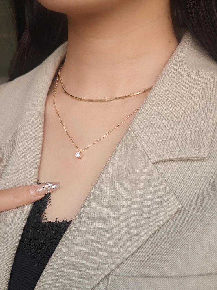 Factory 925 Sterling Silver 14K Gold Plated Gemstone Single Stone Solitaire  Inlaid With Three Claws Moissanite Necklace