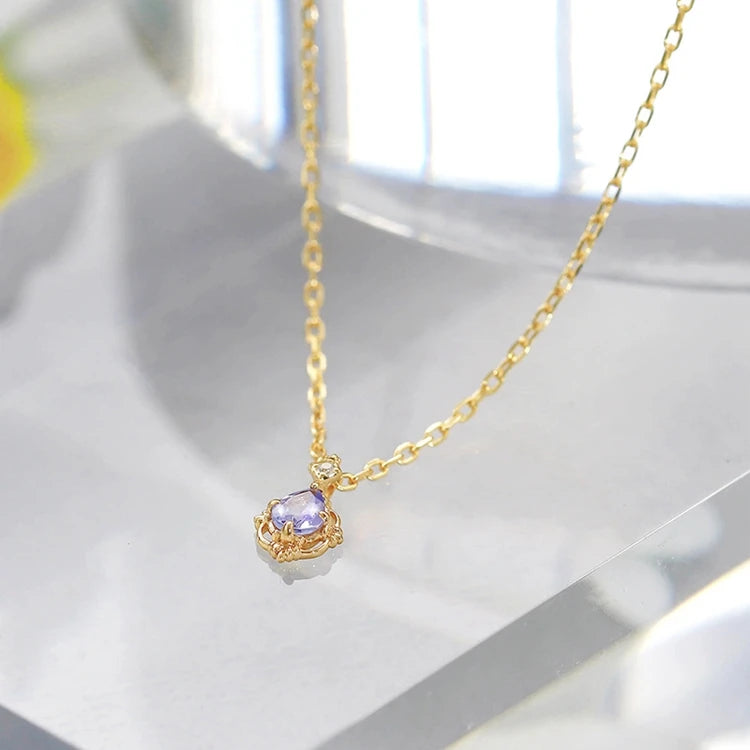 Emotional Factory 925 Sterling Silver 14K Gold Plated Gemstones Classic Water Drop Shape Geometry Zircon Tanzanite Necklace