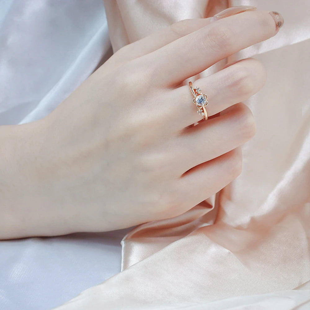 Custom 925 Sterling Silver 14K Gold Plated  Natural Stone Gemstone Natural Sky Blue Topaz Tanzanite Flower Ring