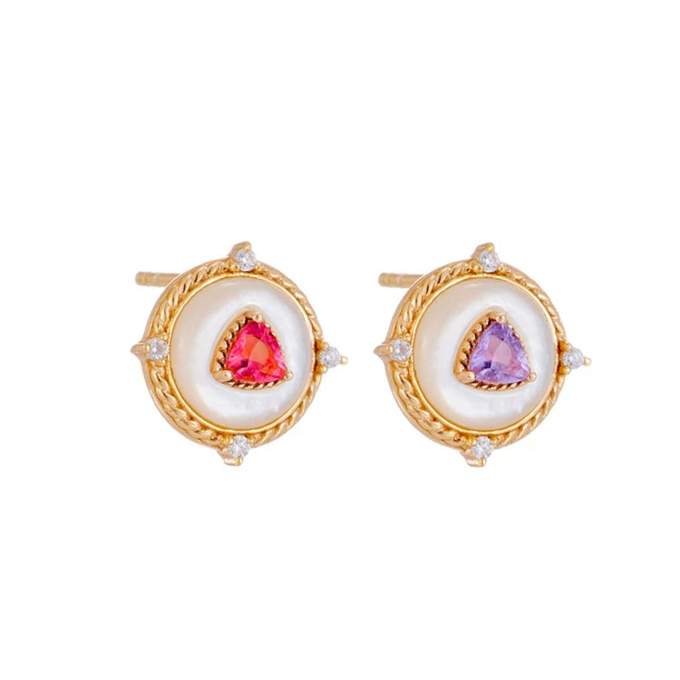 Emotional Factory 925 Sterling Silver 14K Gold Plated Gemstone Evil Eyes Red Garnet Amethyst Earrings
