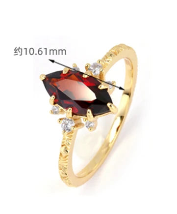 925 Sterling Silver 14K Gold Plated Mosaic Exquisite Flowers Car Flower Natural Horse Eye Red Pomegranate Ring