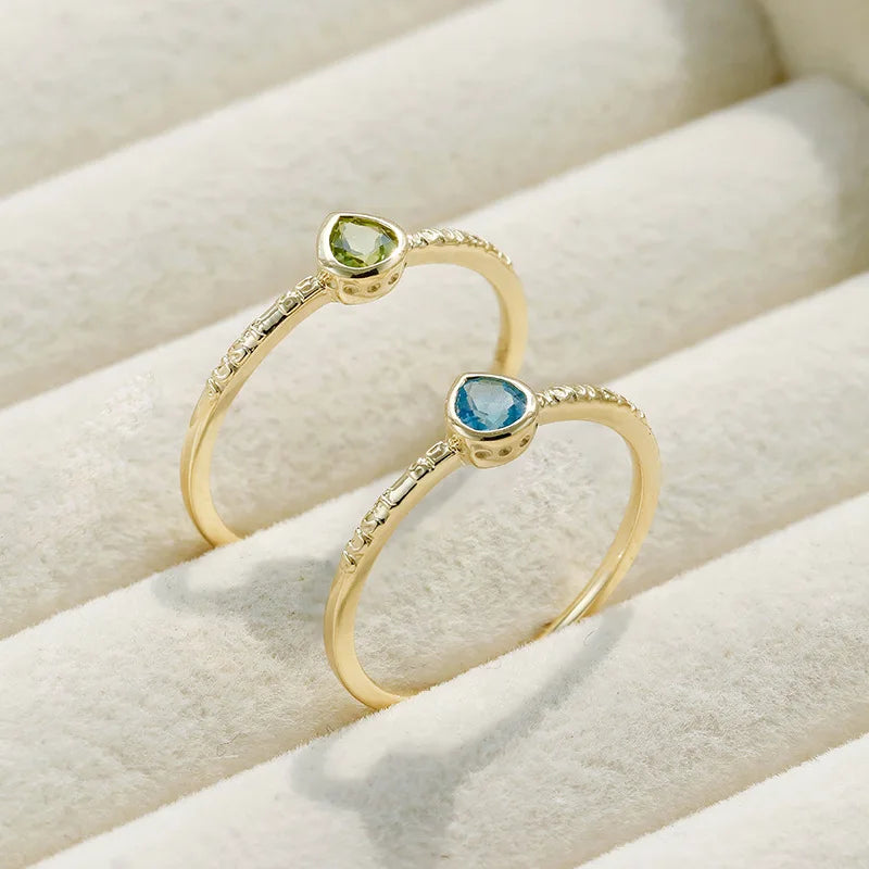 Emotional Factory 925 Sterling Silver 14K Gold Plated Gemstone Retro Vintage Drop Swiss Blue Topaz Green Peridot Ring