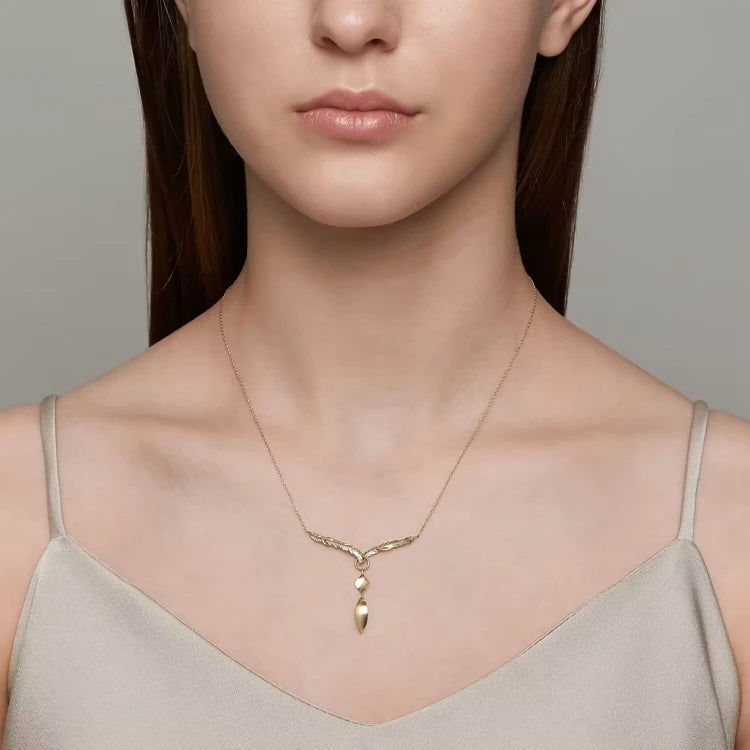 Emotional Factory 925 Sterling Silver 14K Gold Plated Retro Vintage Feather V Shaped Necklace for Matching Chain Pendant