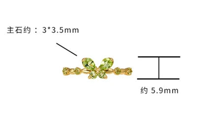Emotional Joyeria Oro Laminado Factory 925 Sterling Silver 14K Gold Plated Gem Stone Gemstone Summer Butterfly Peridot Ring