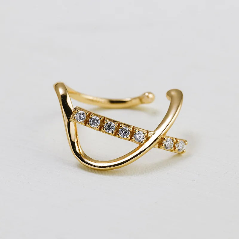 Emotional Factory 925 Sterling Silver 14K Gold Plated Gemstone C Shaped White Zirconium Ear Clip Earrings