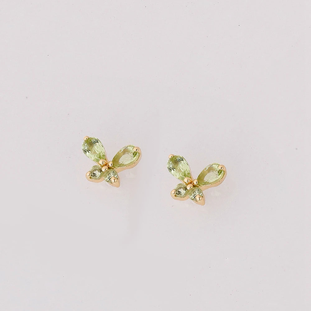 Emotional Factory 925 Sterling Silver 14K Gold Plated Gem Stone Gemstone Summer Butterfly Peridot Earrings