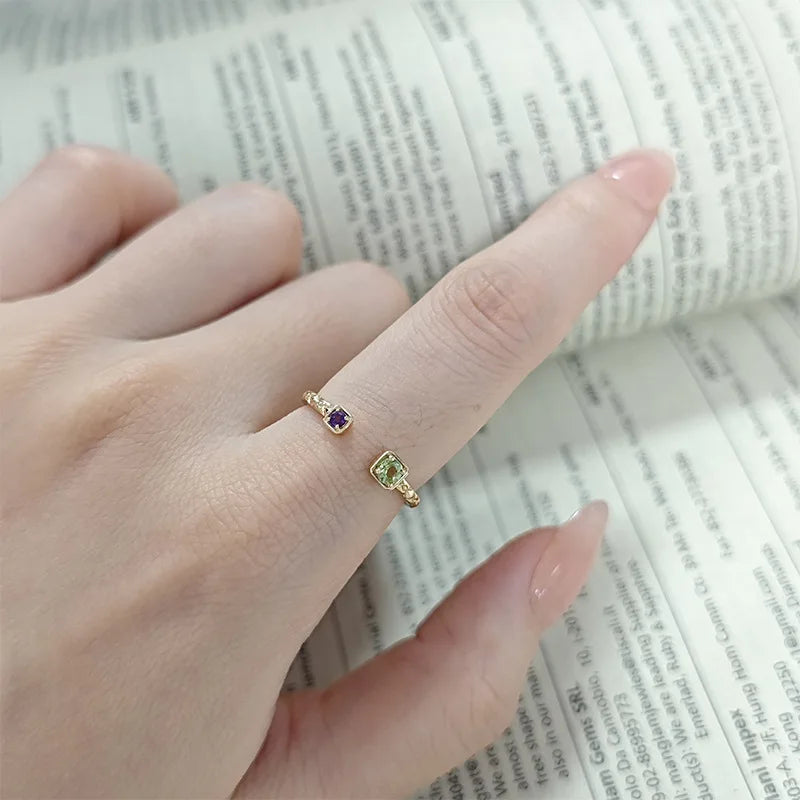Emotional Factory 925 Sterling Silver 14K Gold Plated Gemstone Amethyst Peridot Adjustable Ring