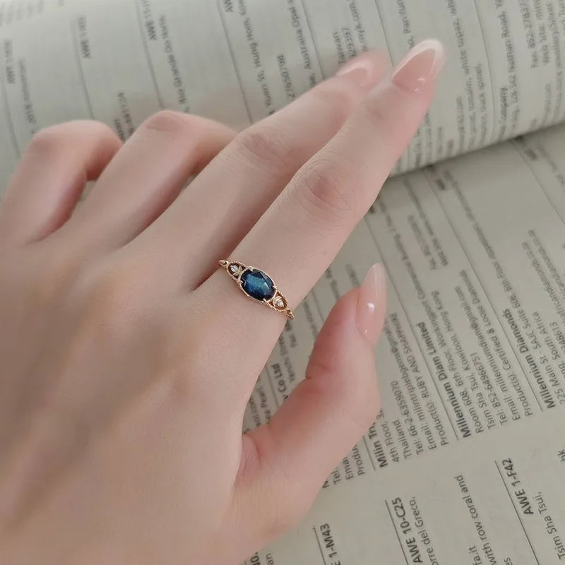 Piedras Naturales Para Joyeria 925 Sterling Silver  Gold Plated Gemstone Cz Geometric Natural Labradorite Blue Sandstone Ring