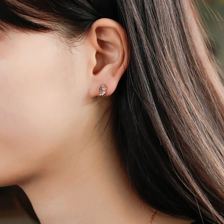 Emotional Factory 925 Sterling Silver 14K Gold Plated Gemstones Landscape Zircon Natural Black Hair Crystal Earrings