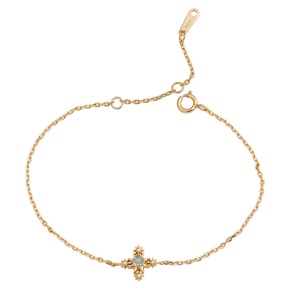 Joyeria En Plata Ley 925 Sterling Silver 14K Gold Plated Gem Stone Gemstone Retro Geometric Circle Round Star Apatite Bracelet