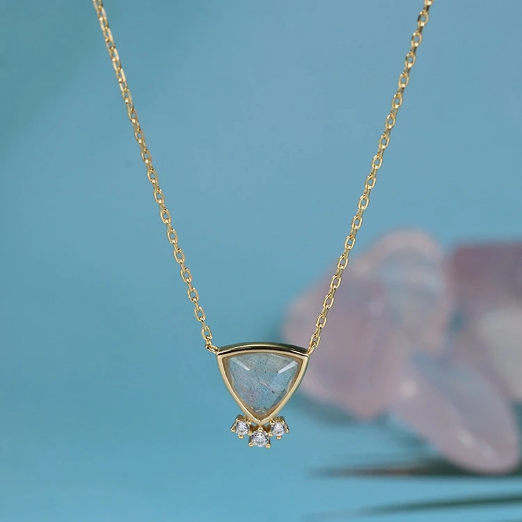 Emotional Factory 925 Sterling Silver 14K Gold Plated Gemstone Labradorite Bezel Bouquet Pendant Necklace