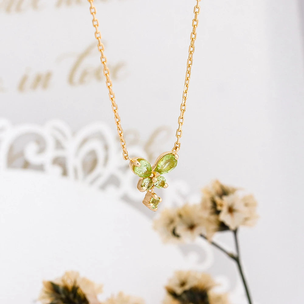 Emotional Factory 925 Sterling Silver 14K Gold Plated Gem Stone Gemstone Summer Butterfly Peridot Necklace