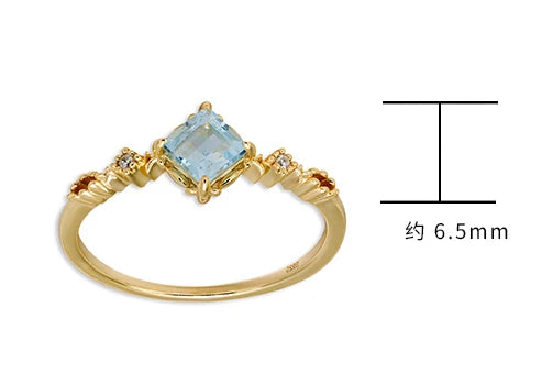 Emotional Factory 925 Sterling Silver 14K Gold Plated Gemstone Retro Cz Zircon Geometric Topaz Ring