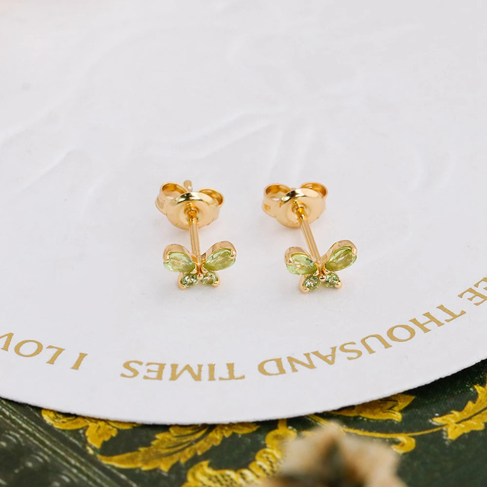 Emotional Factory 925 Sterling Silver 14K Gold Plated Gem Stone Gemstone Summer Butterfly Peridot Earrings