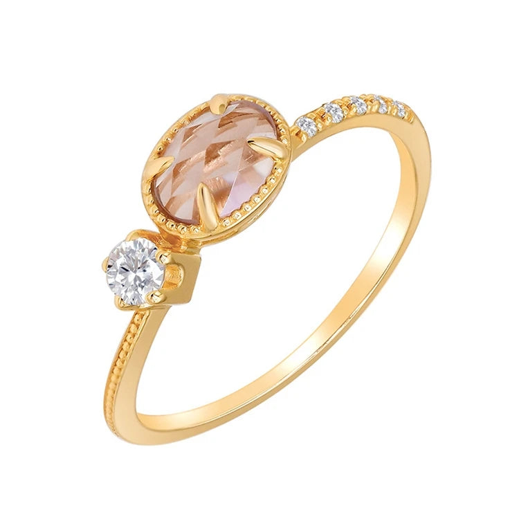 Emotional Factory 925 Sterling Silver 14K Gold Plated Gemstone Irregular Design Cz Zircon Amethyst Ring