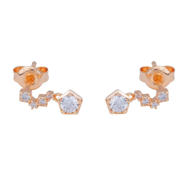 925 Sterling Silver 14K Gold Plated Sparkling Star Lightning Zircon Stud Earrings