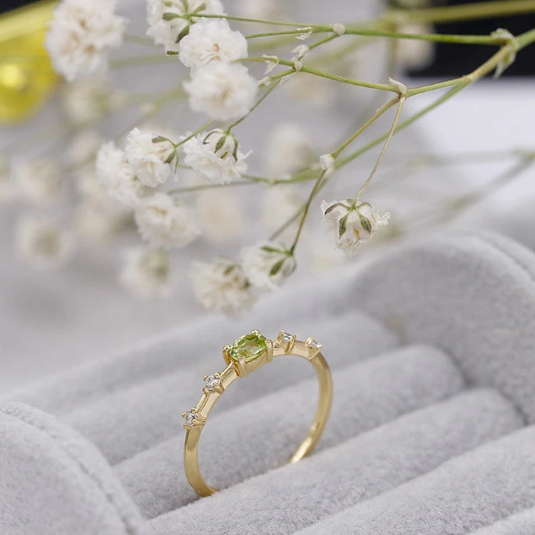Emotional Factory 925 Sterling Silver 14K Gold Plated Gemstone Prong Setting Cz Green Peridot Ring