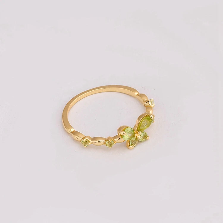 Emotional Joyeria Oro Laminado Factory 925 Sterling Silver 14K Gold Plated Gem Stone Gemstone Summer Butterfly Peridot Ring
