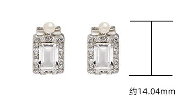 Emotional Factory 925 Sterling Silver 14K Gold Plated Gemstone Geometric Crystal Pearl White Zircon Stud Earrings