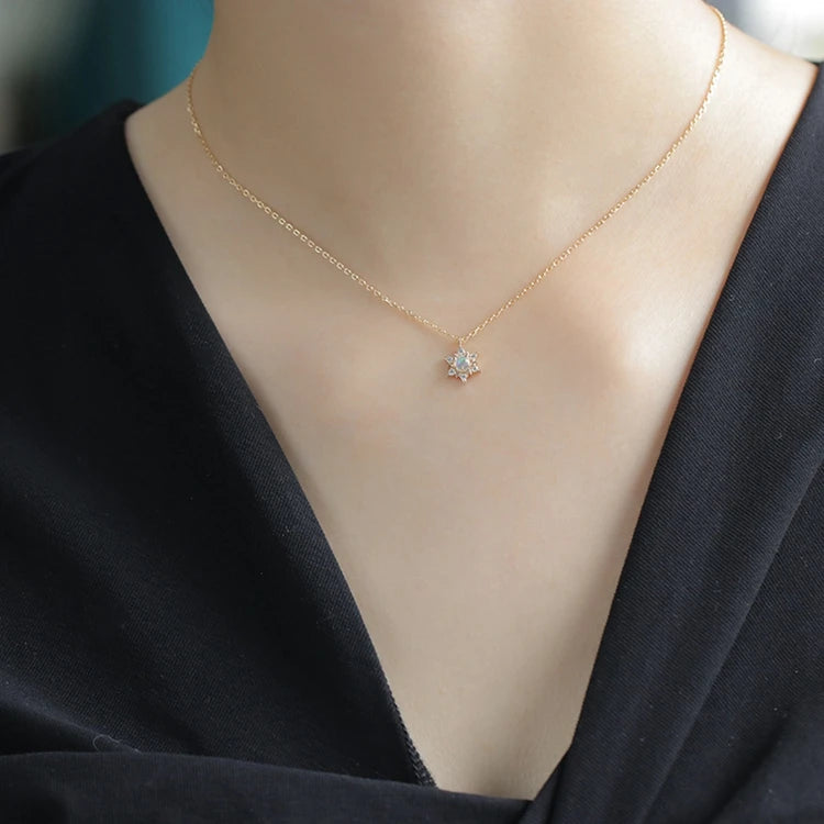 925 Sterling Silver 14K Gold Plated Gemstone Retro Natural Opal Vintage Mans Star Necklace