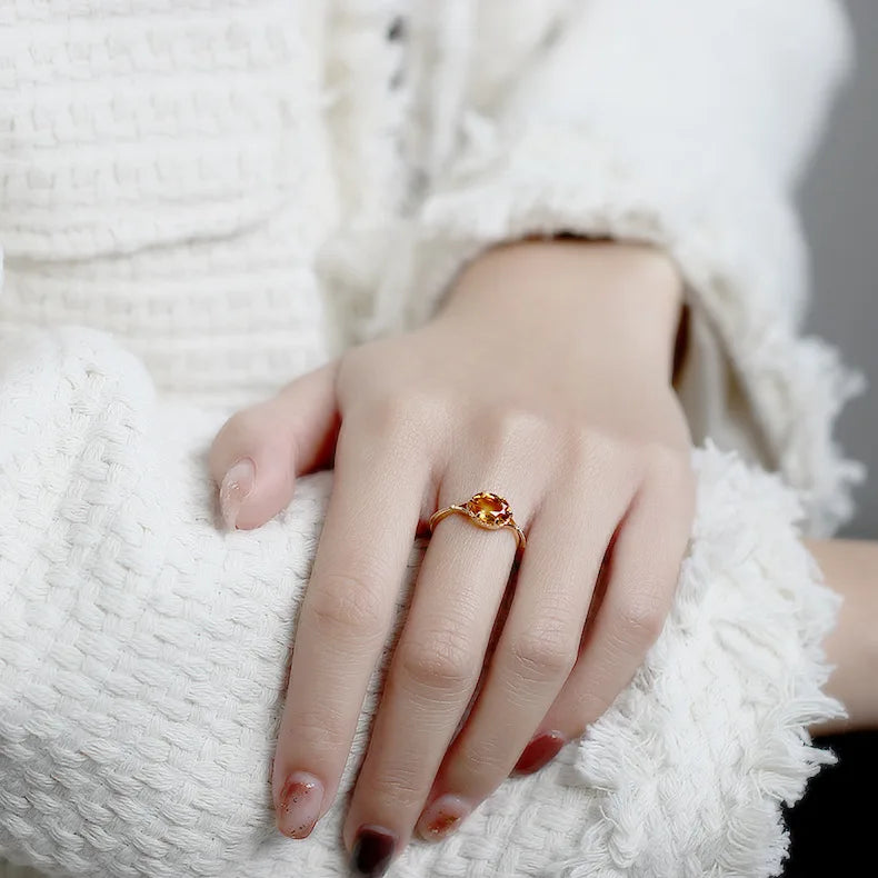 925 Sterling Silver 14K Gold Plated Gemstone Amethyst Topaz Princess Natural Octagonal Cut Tea Crystal Square Citrine Ring