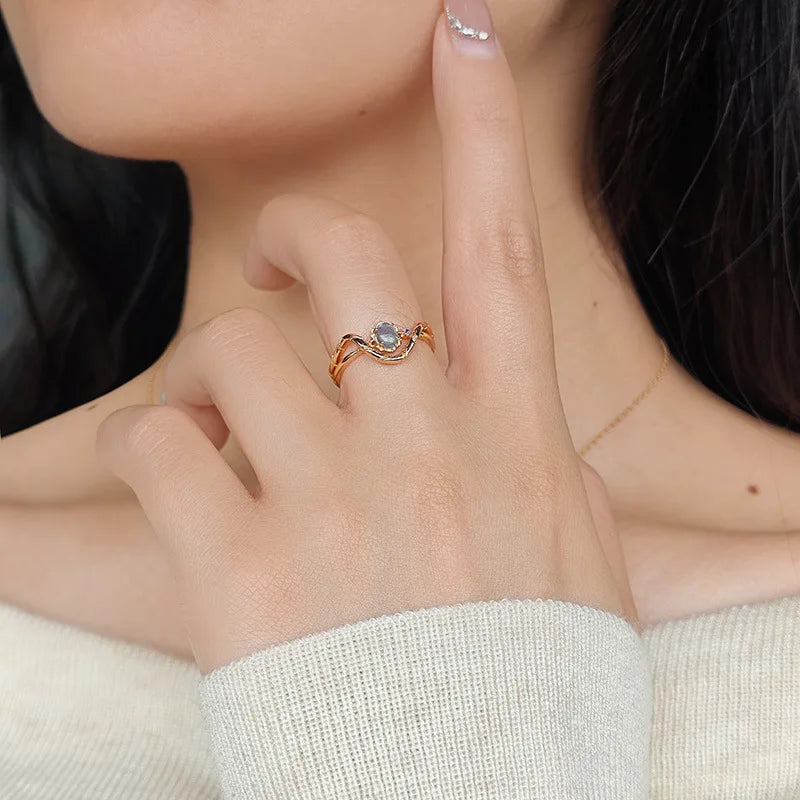 Emotional Factory 925 Sterling Silver 14K Gold Plated Gemstone Geometric Tanzanite Natural Aquamarine Ring Set