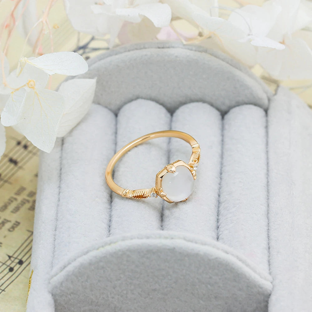 Emotional Factory 925 Sterling Silver 14K Gold Plated Gem Stone Gemstone Elegant Geometric Square Rock Crystal Seashell Ring