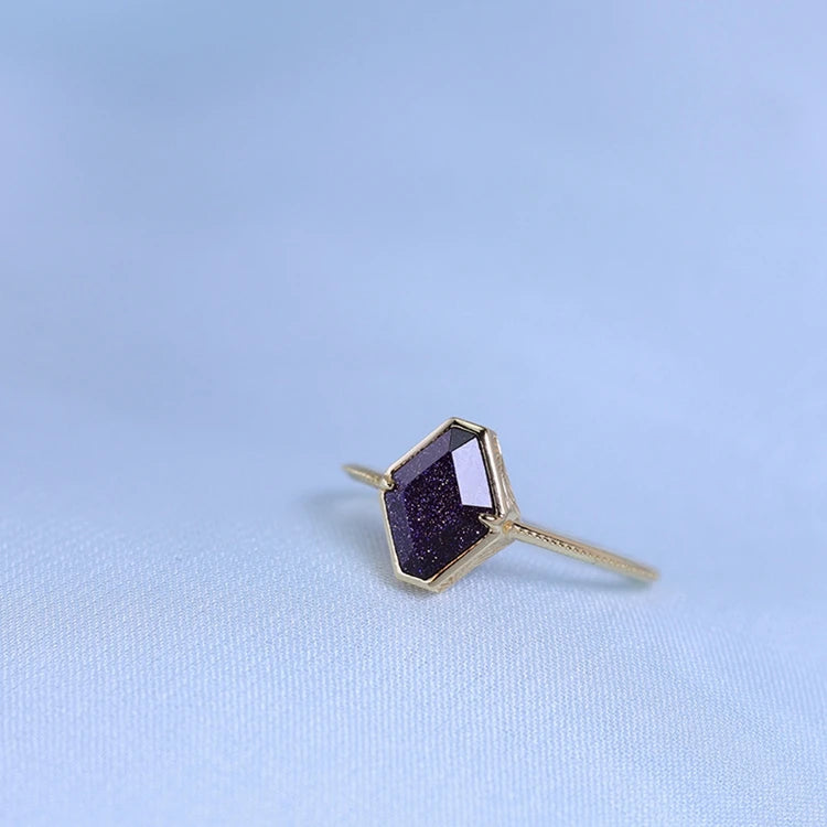 925 Sterling Silver 14K Gold Plated Gemstone Series Christmas Limited Edition Geometric Vintage Blue Sandstone Ring