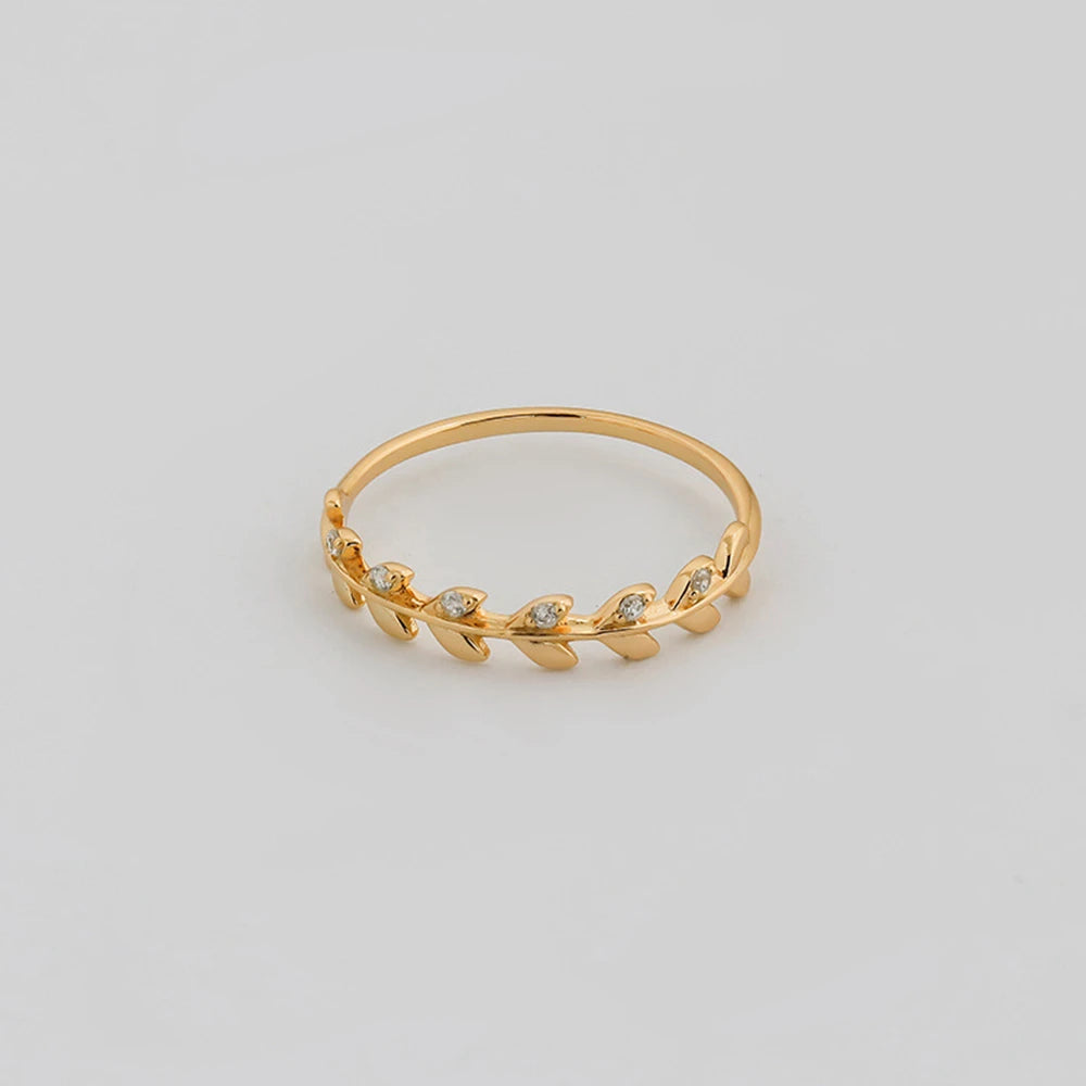 Emotional Factory 925 Sterling Silver 14K Gold Plated Gem Stone Gemstone Simplicity Cz Zircon Leaf Design Ring
