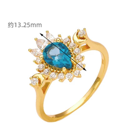 Emotional Factory Jewelry 925 Sterling Silver 14K Gold Plated Gemstone Series Sun Moon London Blue Topaz Ring
