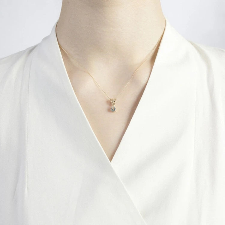 925 Sterling Silver 14K Gold Plated Gemstone Natural Aquamarine Classic Vintage Pendant