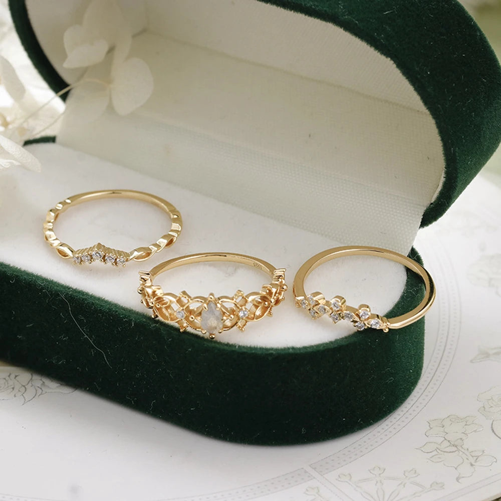 Emotional Anillos 925 Sterling Silver 14K Gold Plated Gem Stone Gemstone Cz Zircon Fashion Hollow Simple Clover Labradorite Ring