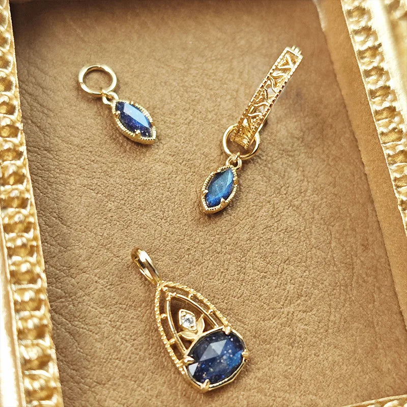 Emotional Factory 925 Sterling Silver 14K Gold Plated Gemstone Elegant Starry Sky Eyes Natural Blue Labradorite Earrings