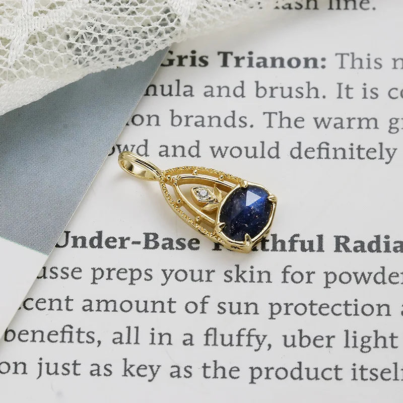 925 Sterling Silver 14K Gold Plated Gemstone Starry Sky Double-Layer Stone Natural Labradorite Blue Sandstone Pendant Necklace