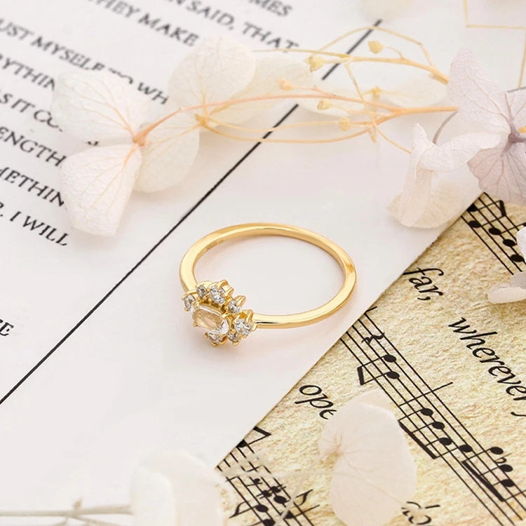 Emotional Factory 925 Sterling Silver 14K Gold Plated Gem Stone Gemstone Cz Zircon Flower Opening Natural Topaz Ring