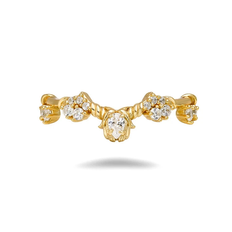 925 Sterling Silver 14K Gold Plated Flower Summer Drop Proposal Ring