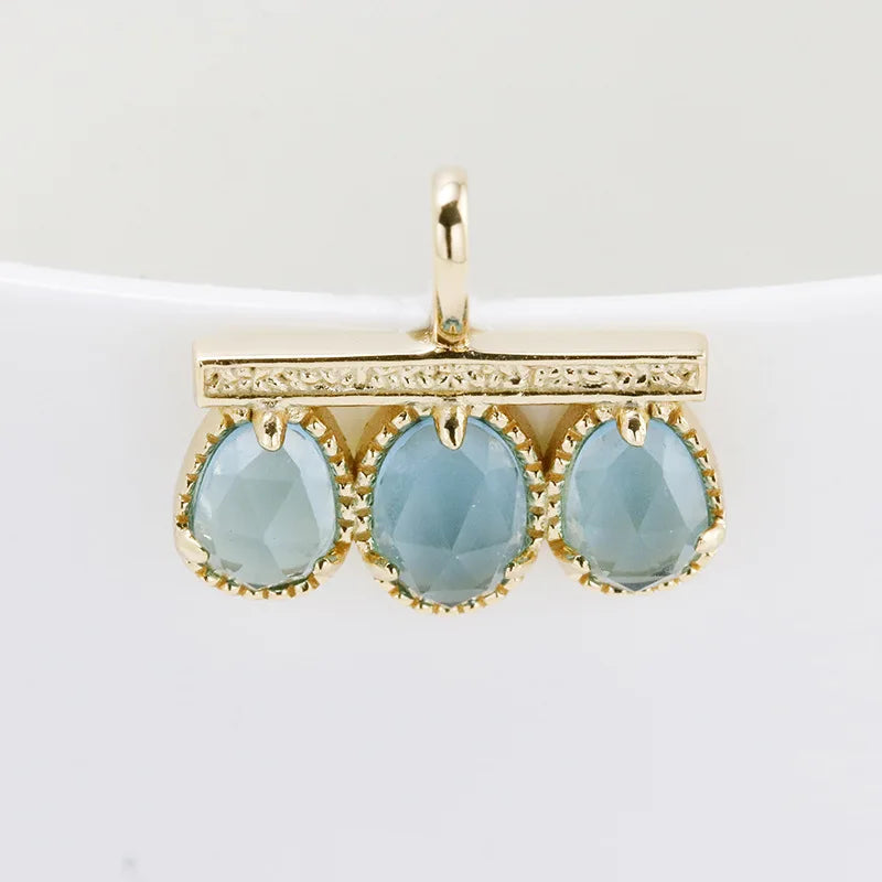 Emotional Factory 925 Sterling Silver 14K Gold Plated Gemstone Vintage Blue Rose Cut Grass 3 Stone Necklace