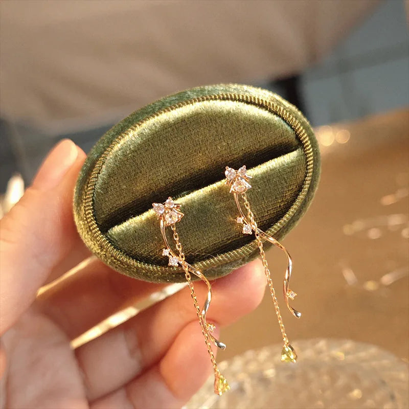 Emotional Factory 925 Sterling Silver 14K Gold Plated Gemstone Diopside Peridot Tassels Earrings