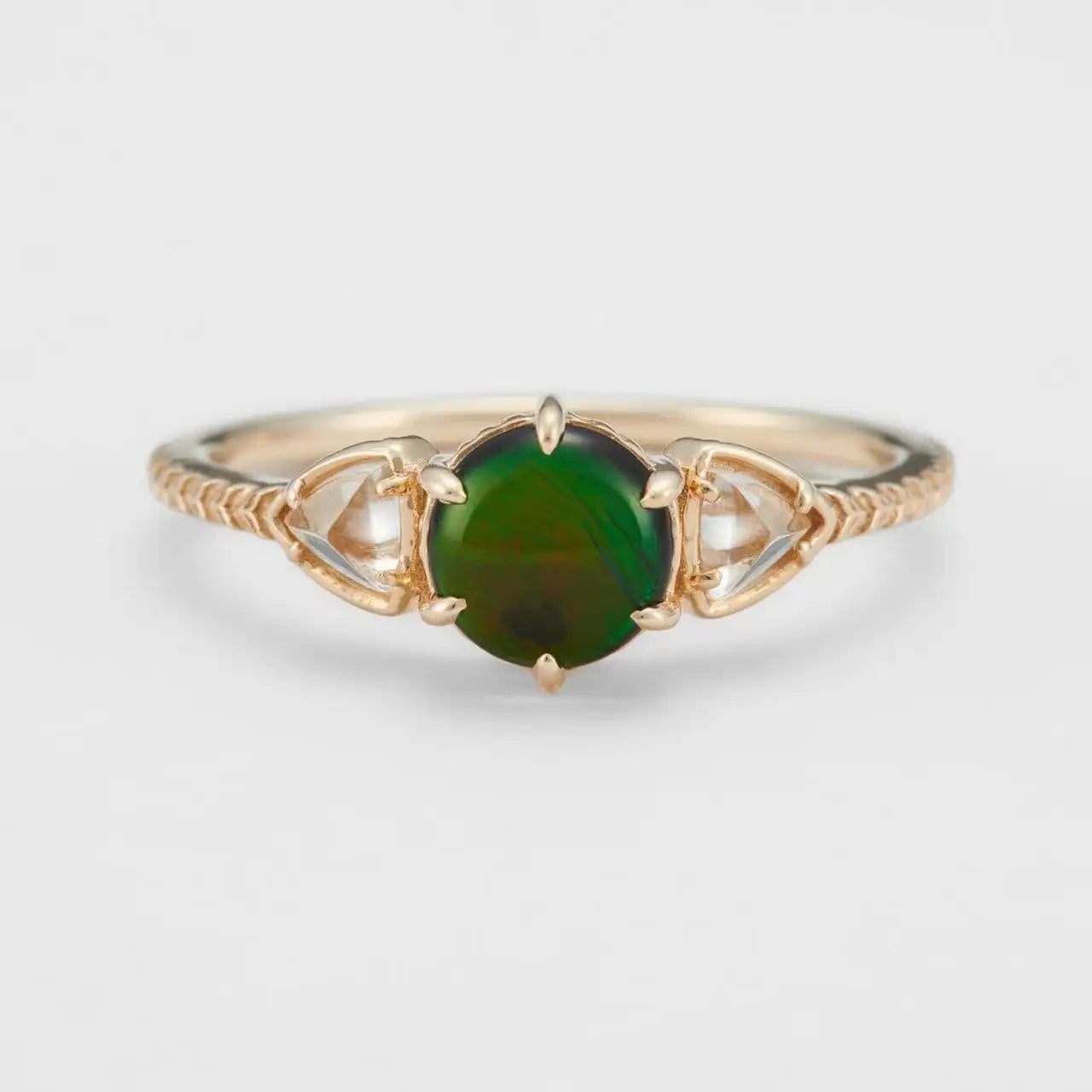 Japanese Minority Vintage Jewelry White Crystal+Ammolite RingS925Silver Plating14KGold