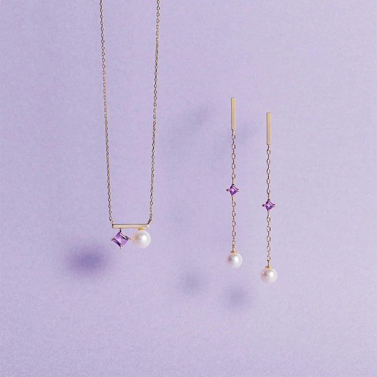 Emotional Factory 925 Sterling Silver 14K Gold Plated Gemstone Pearl Amethyst Tassels Stud Earrings