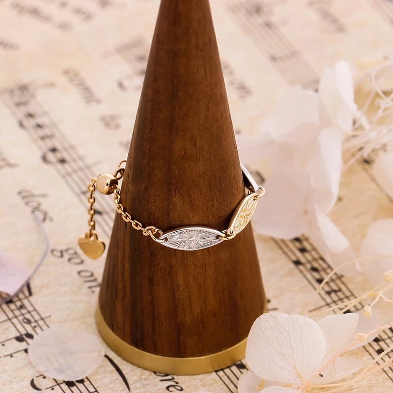 Vintage Carved Two Tone Leaf Adjustable Finger Chain S925 Silver Gold-plated Ring