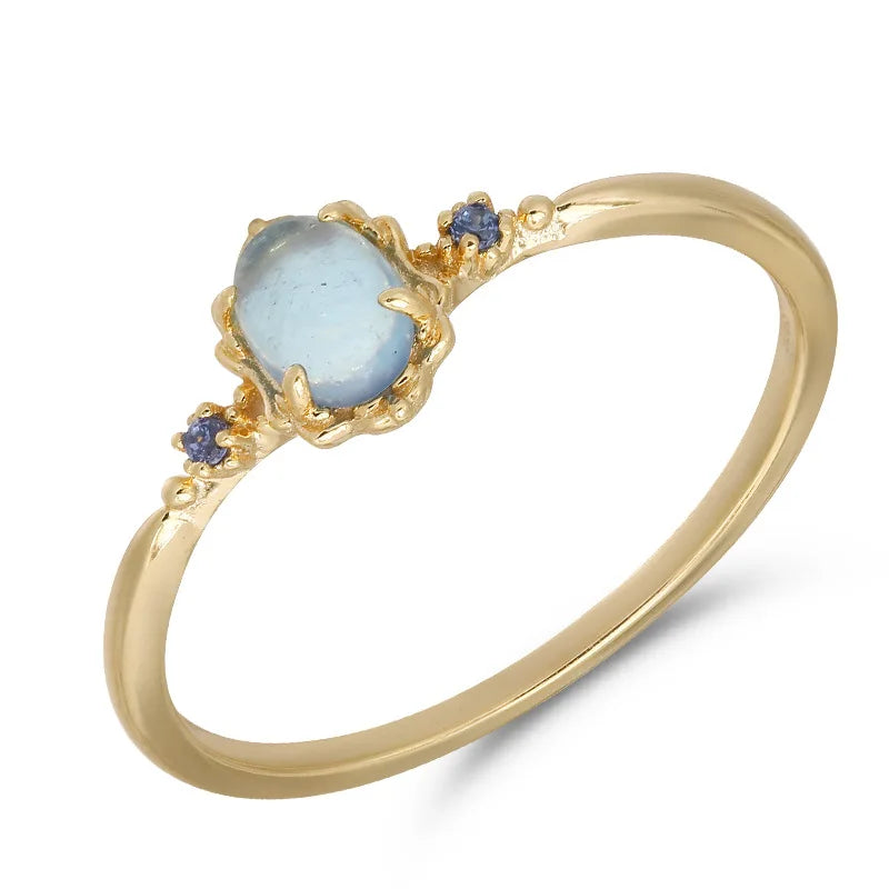 Emotional Factory 925 Sterling Silver 14K Gold Plated Gemstone Geometric Tanzanite Natural Aquamarine Ring Set