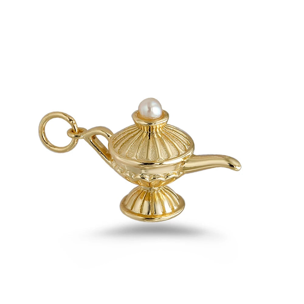 Emotional Factory 925 Sterling Silver 14K Gold Plated Gem Stone Gemstone Mythical Pearl Aladdin'S Lamp Pendant