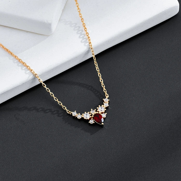 Emotional Factory 925 Sterling Silver 14K Gold Plated Gemstone Red Garnet White Zircon Wing Necklace