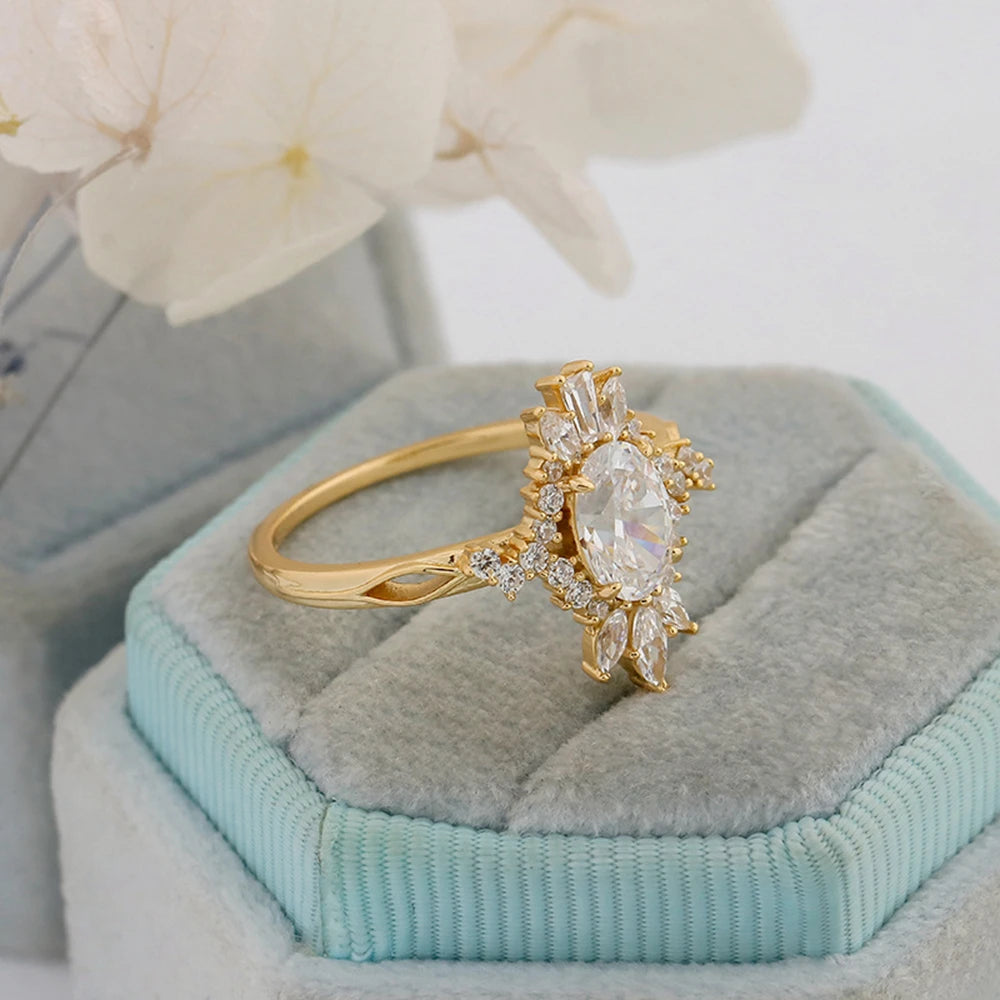 Emotional Factory 925 Sterling Silver 14K Gold Plated Irregular Rhombic Cz Zircon Noble Design Geometrical  Ring