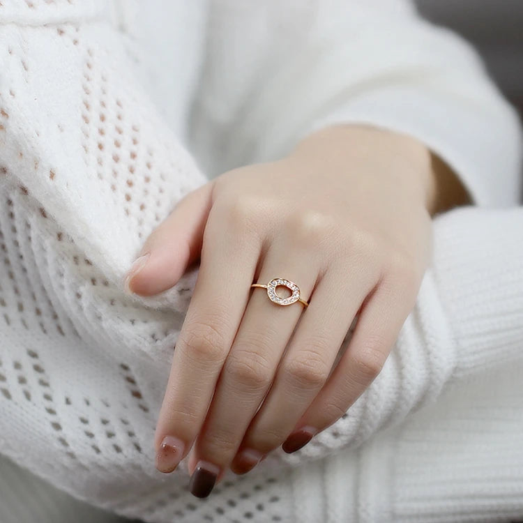 Emotional Factory 925 Sterling Silver 14K Gold Plated Gemstone Hollow Wisp 0 O Shaped Ring